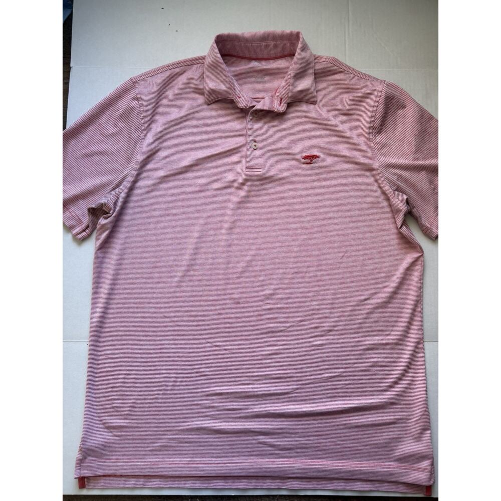 Johnnie-O Lyndonn striped performance jersey polo in a red/pink and white